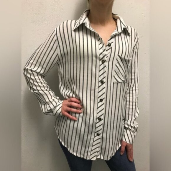 Anthropologie Ash and Ember Boyfriend Button Down Shirt Striped Long Sleeve XS - Picture 11 of 16